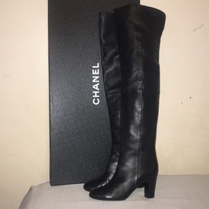 CHANEL leather over the knee boots